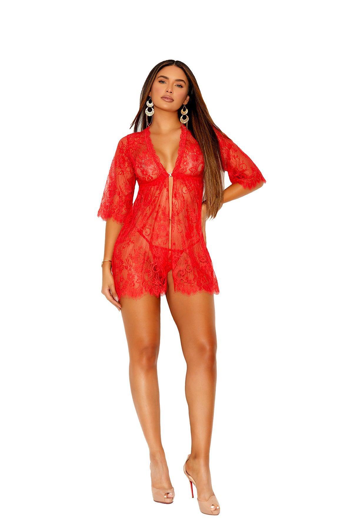 Red floral lace babydoll