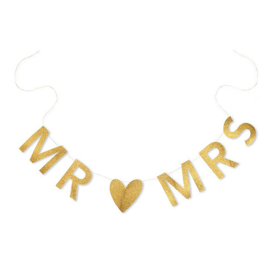 Customizable Newlywed Wedding Banner - Gold Glitter