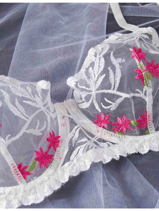 Floral Embroidered Bra Set