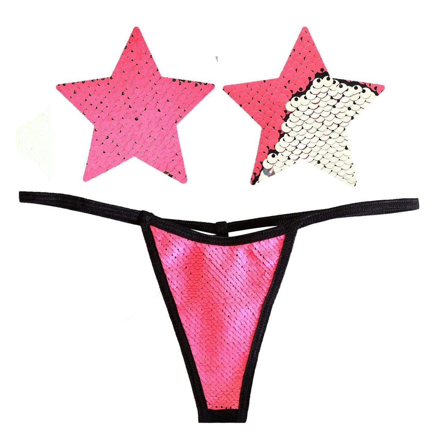 Bitchin' Flip Sequin NEON Pink & Silver Pastie Set