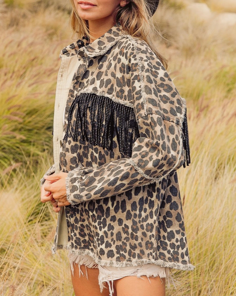 Oversized Fringe Leopard Jacket