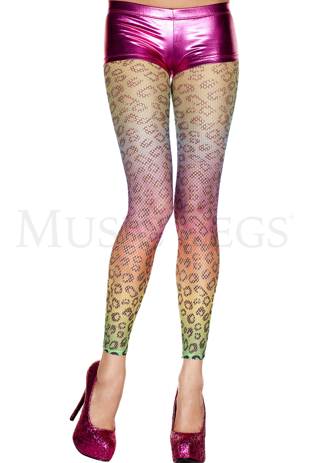 Rainbow Leopard Print Fishnet Leggings