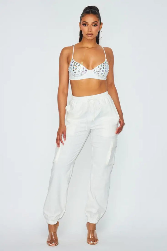 the Weekend Bejeweled Cargo Jogger Pant Sweat Set