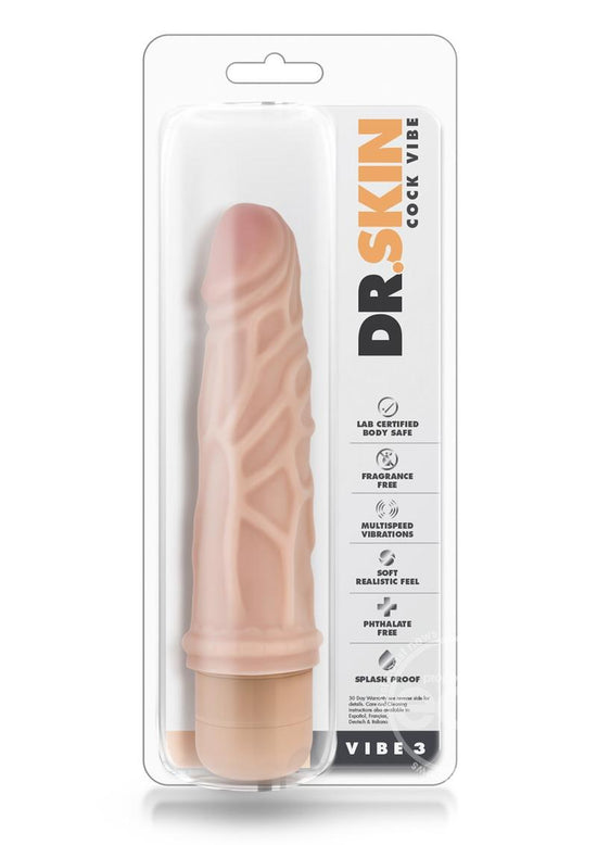 Dr. Skin Silver Collection Cock Vibe 3 Vibrating Dildo 7.25in - Vanilla