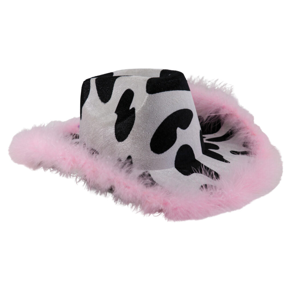 Load image into Gallery viewer, Marabou Cow Print Cowboy Hat
