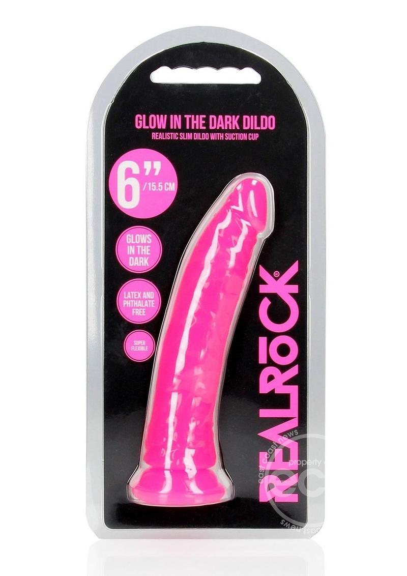 RealRock Slim Glow in the Dark Dildo with Suction Cup 6in
