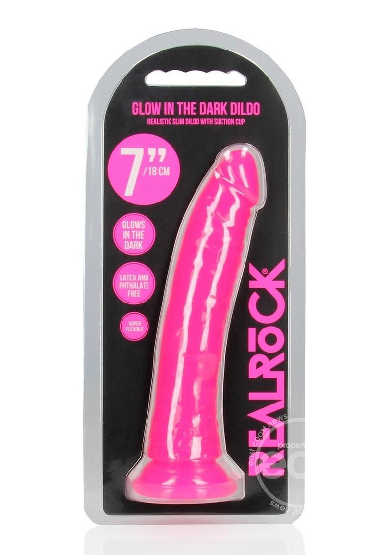 RealRock Slim Glow in the Dark Dildo with Suction Cup 7in