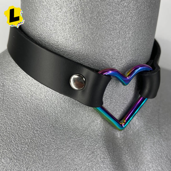 Rainbow Heart Leather Collar