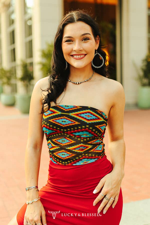 Multi Aztec Printed Mesh Tube Top