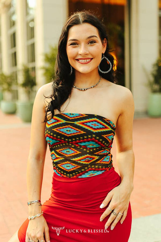 Multi Aztec Printed Mesh Tube Top