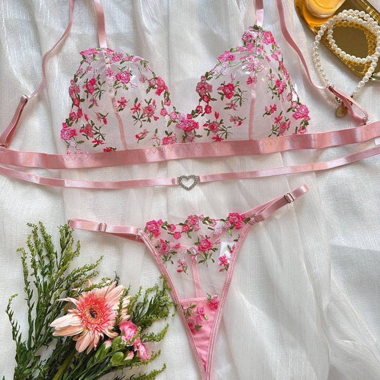 Floral Embroidery Tri Top Set