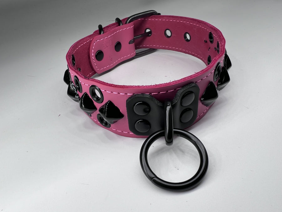 Leather Collar With Black Pyramid Studs