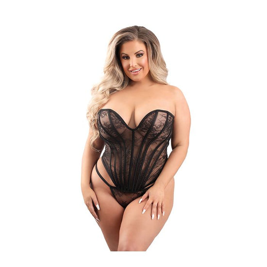 Floral Lace Corset & G-String Black