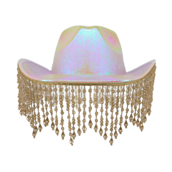 Metallic Cowboy Hat With Beaded Fringe