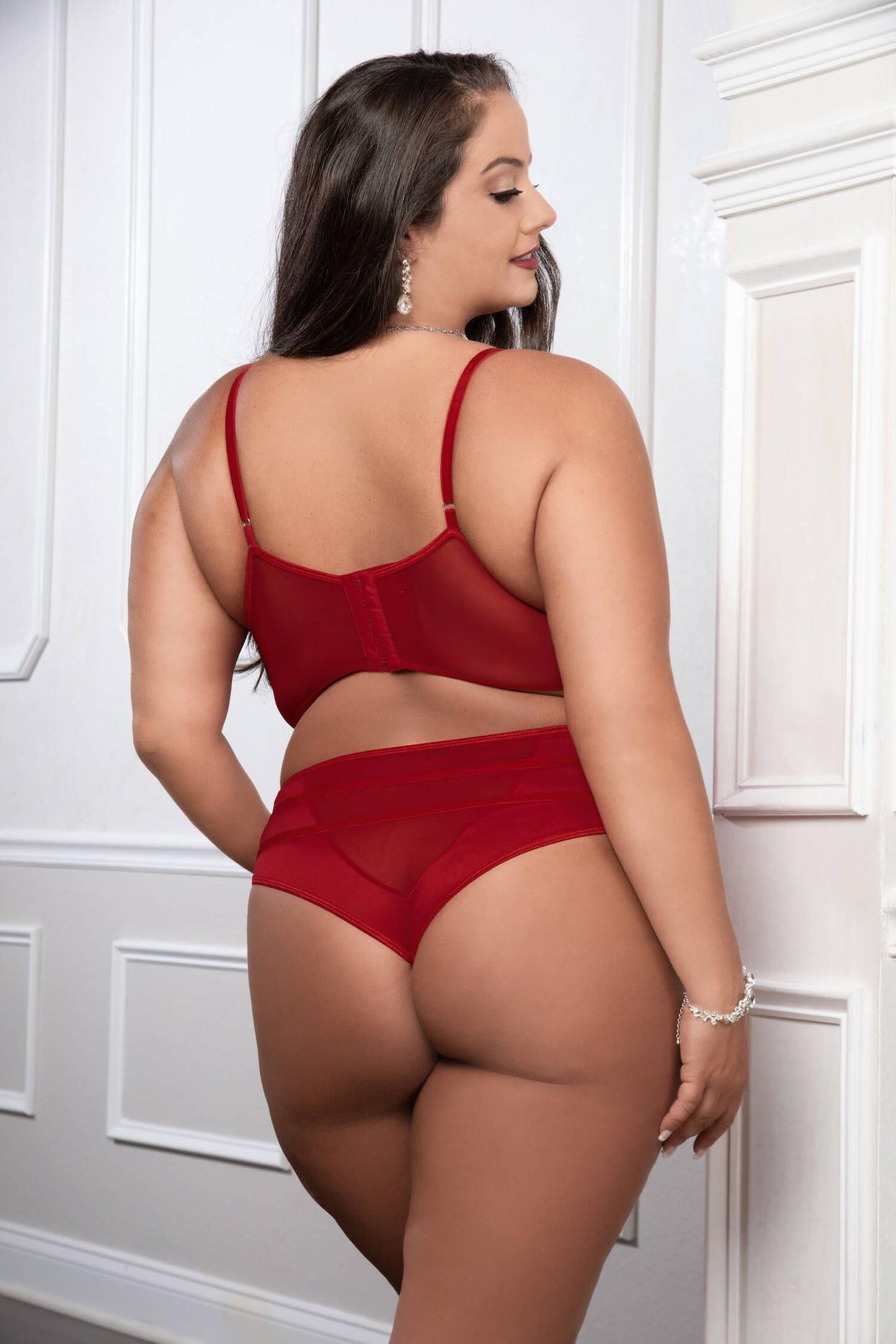 Plus Size Strappy Overlay Bra Set