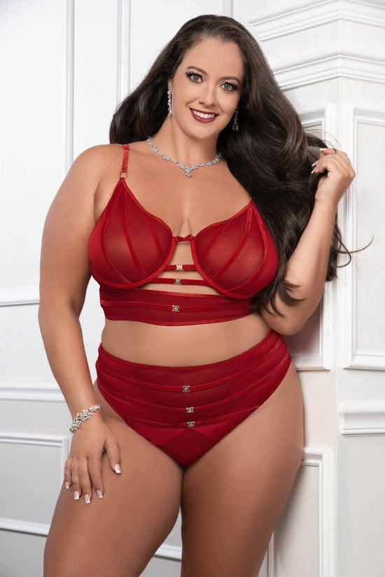 Plus Size Strappy Overlay Bra Set