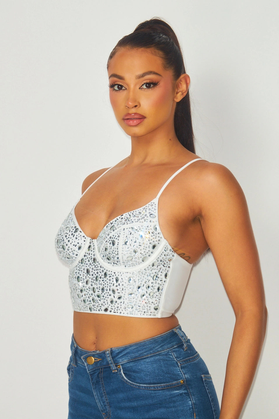 Laney Rhinestone Bustier Crop Top