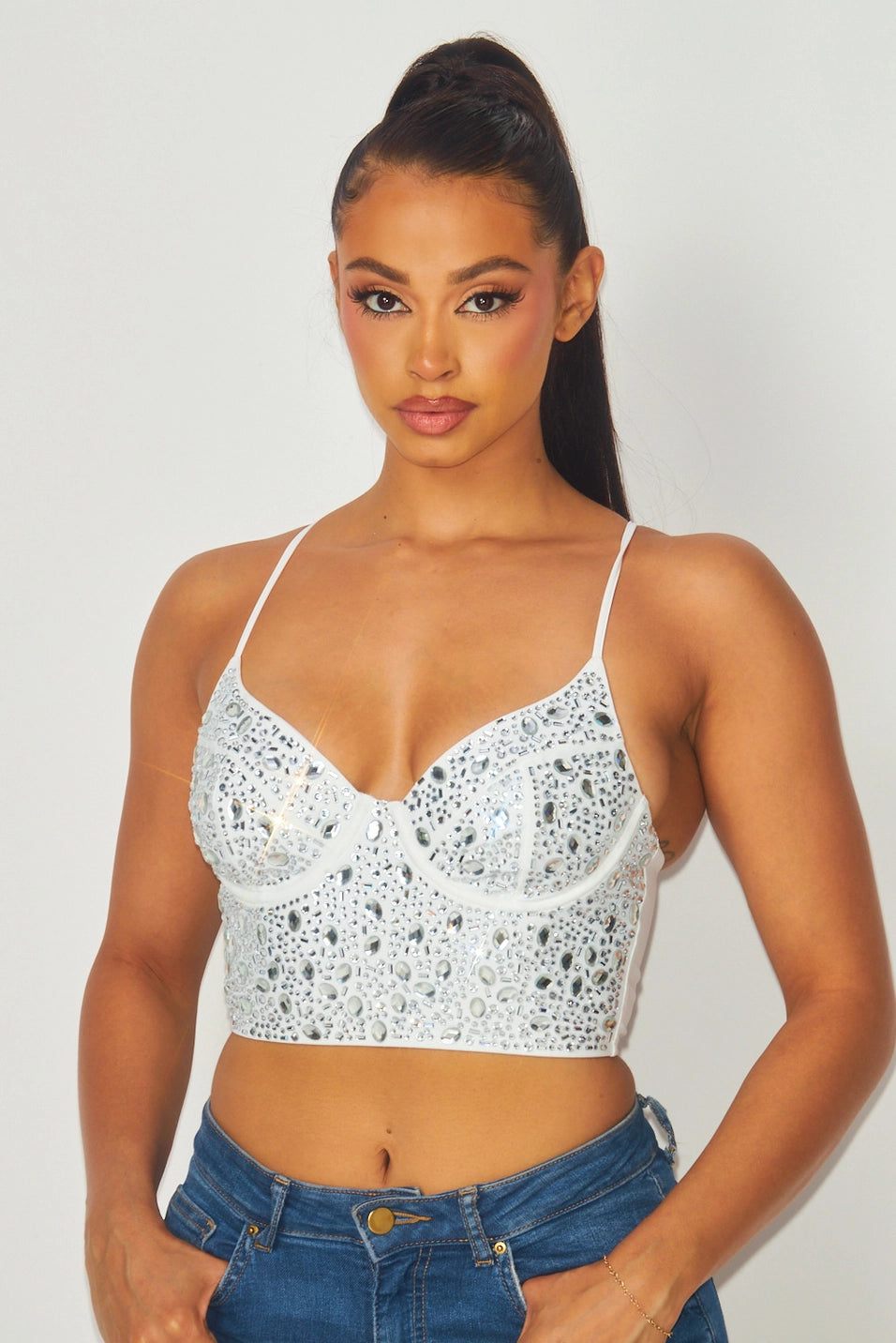 Laney Rhinestone Bustier Crop Top