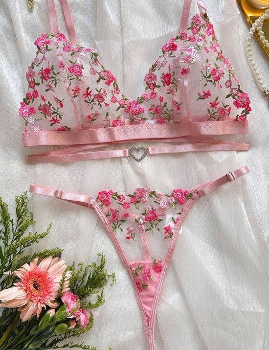 Floral Embroidery Tri Top Set
