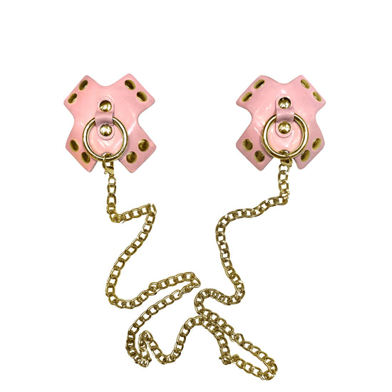 Pierced 'N Punked Pink Leather Gold Chain Pasties