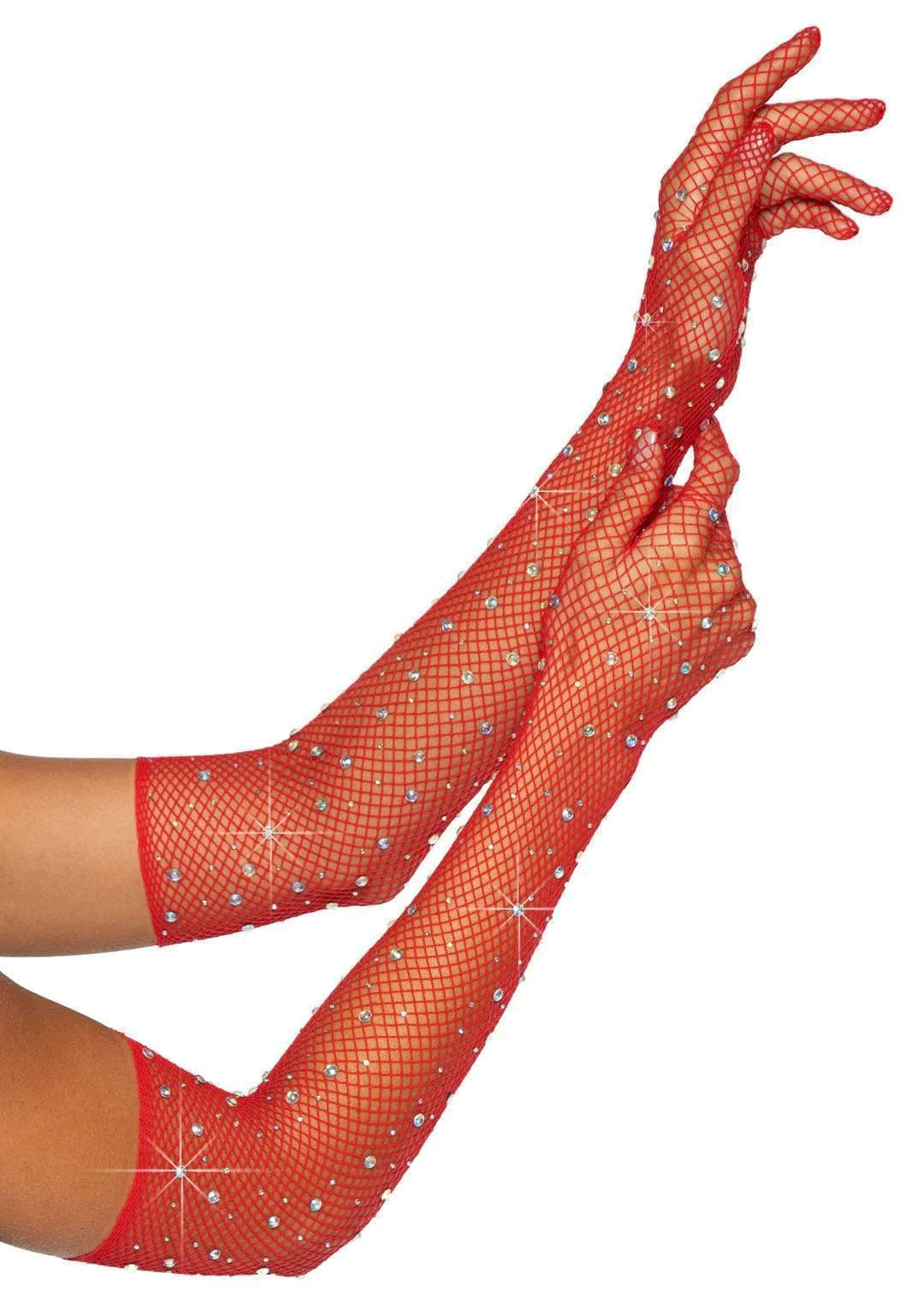 Rhinestone Fishnet Long Gloves