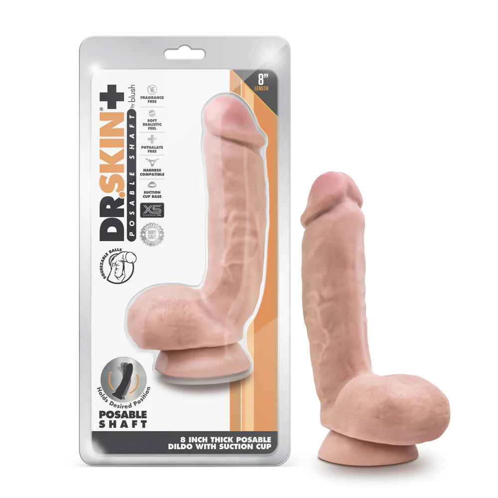 Dr. Skin Plus  Thick Posable Dildo with Squeezable Balls