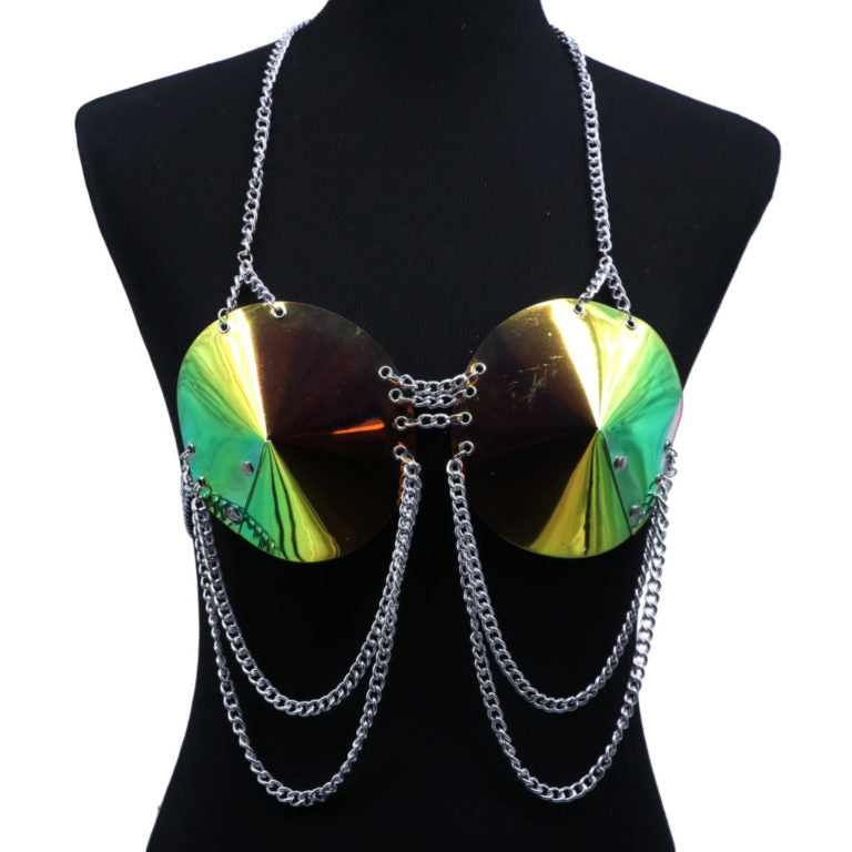 Load image into Gallery viewer, Silver Metal &amp;amp; Chain Bra
