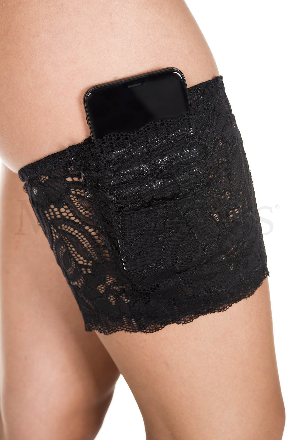 Wide Lace Leg Garter with Phone Pocket