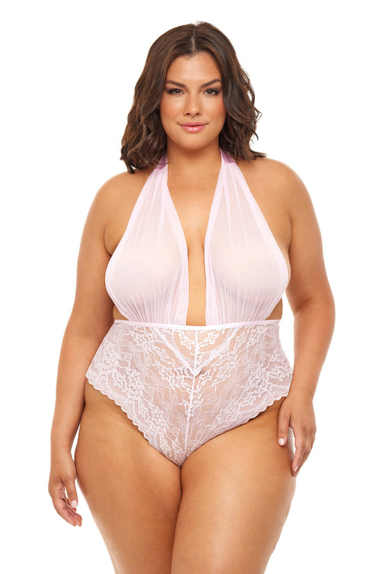 Oh La La Cheri Plus Size Aria Mesh Plunge Teddy