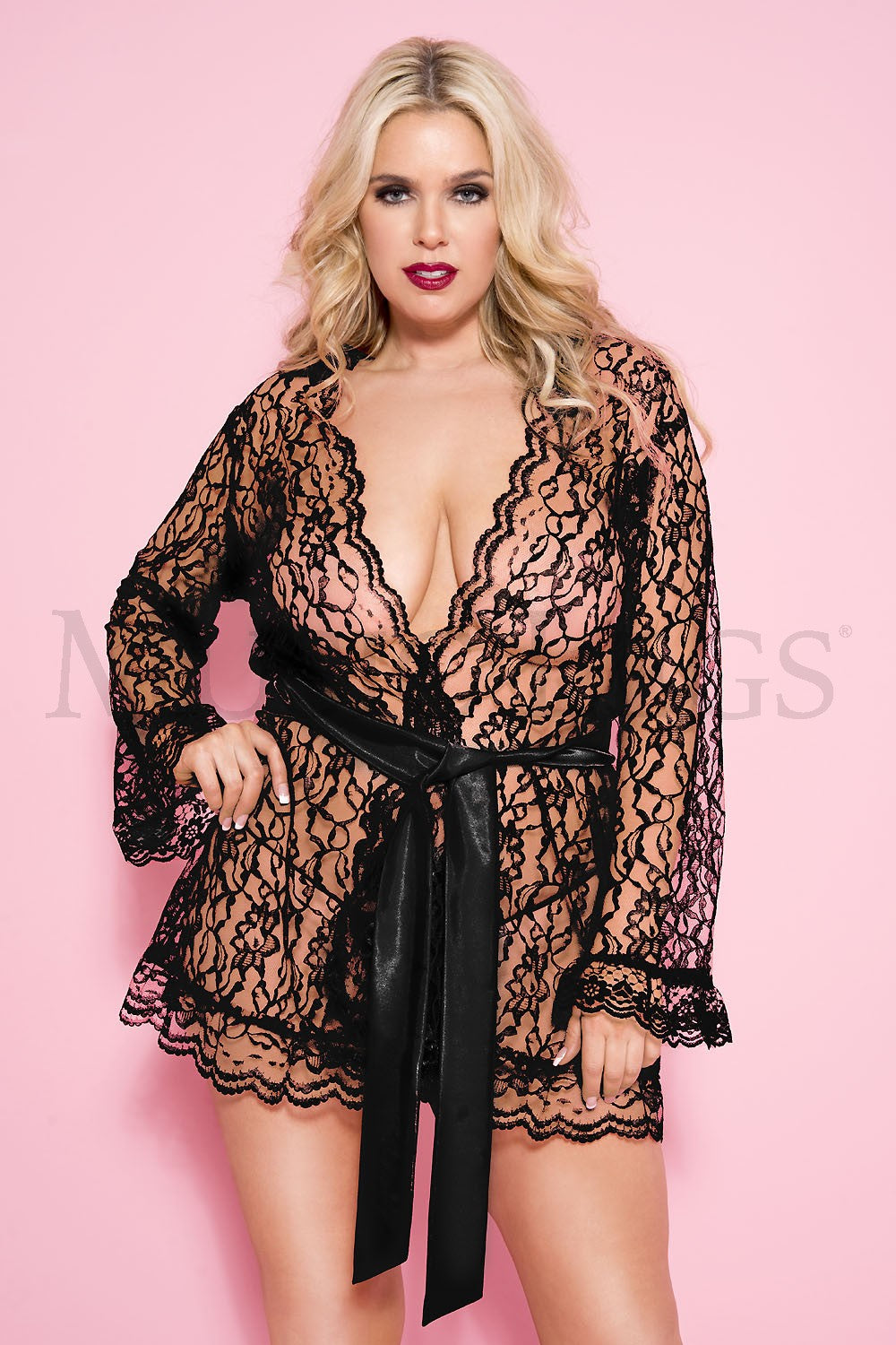 Plus Size All Over Floral Lace Short Robe