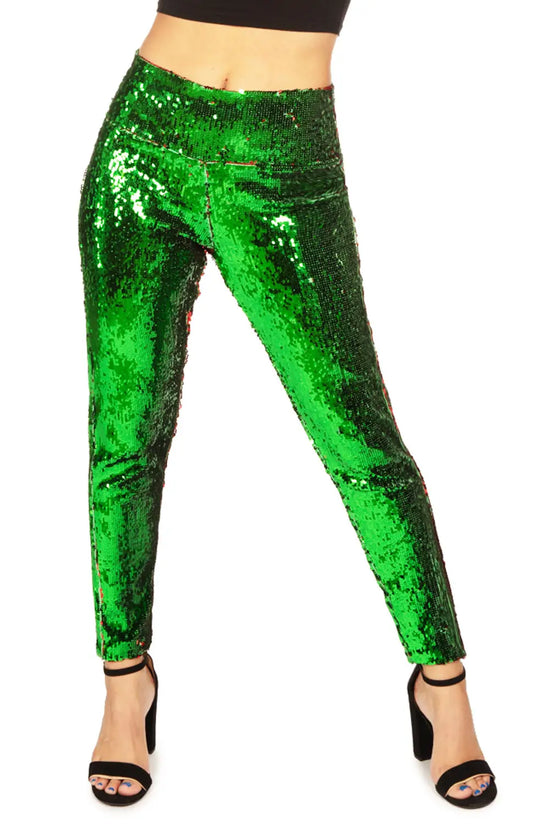 Red and Green Reversible Sequin Leggings