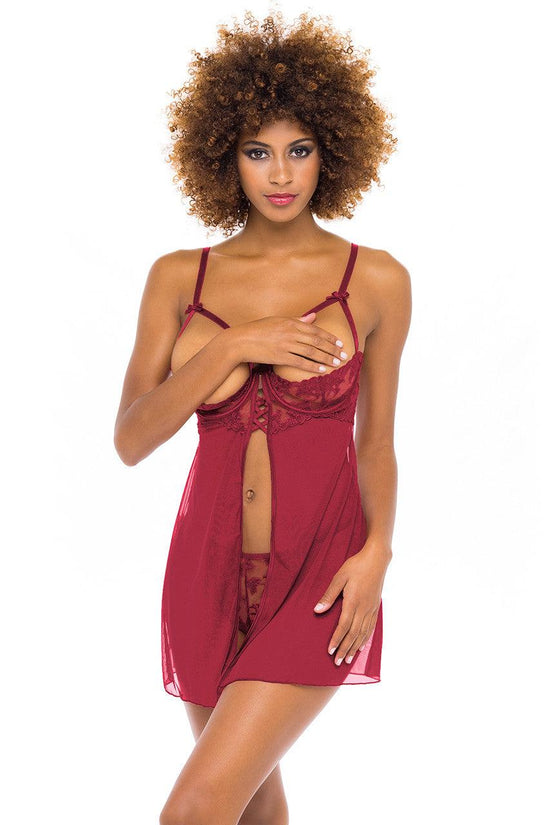 Oh La La Kira Embroidery Detail Babydoll with open cups