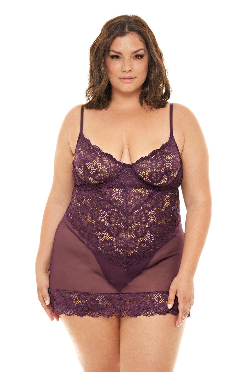 Plus Size Page Underwire All Over Lace Babydoll