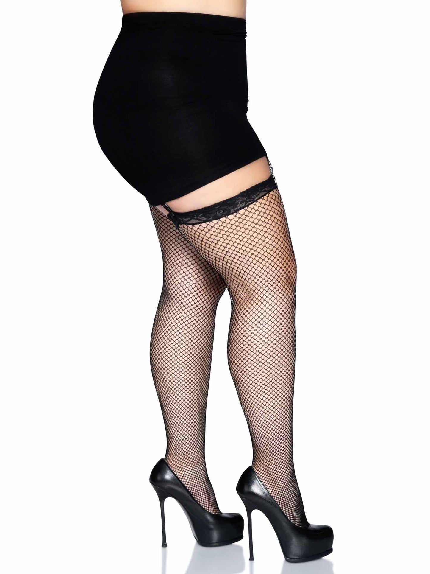 Plus Size Gwen Fishnet Thigh High Stockings