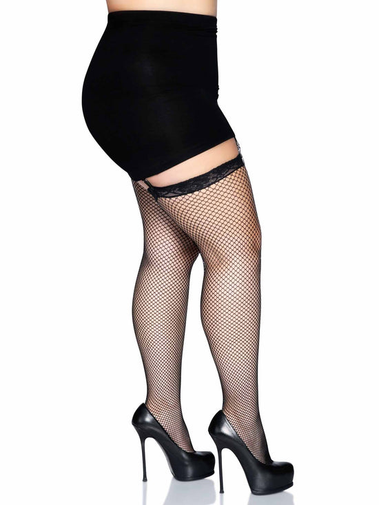 Load image into Gallery viewer, Plus Size Gwen Fishnet Thigh High Stockings
