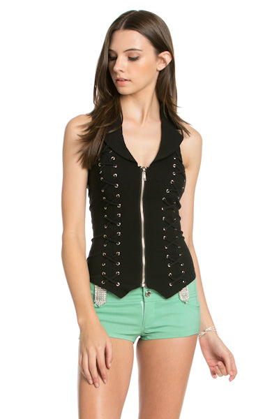 Oh Yes Lace Up Collar Halter Top