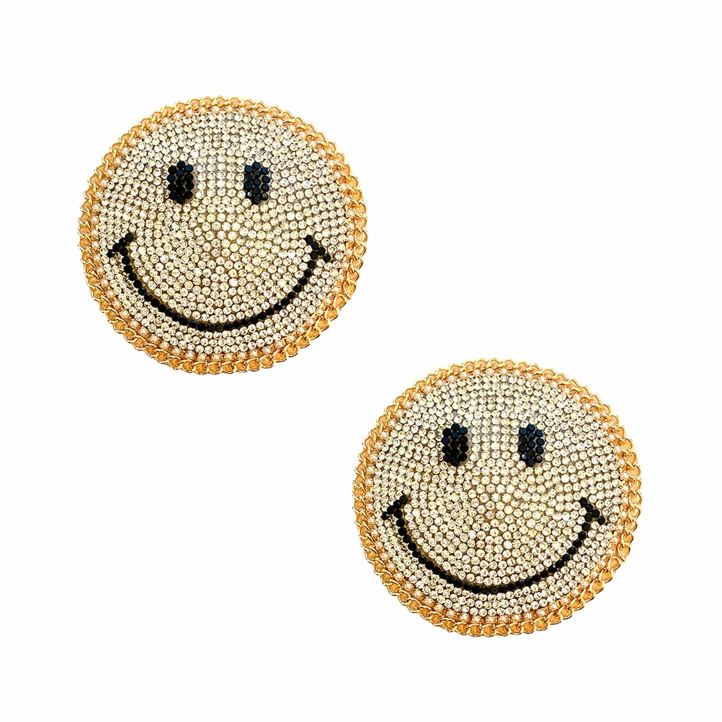 Load image into Gallery viewer, Smile On Gold Chain Crystal Face Reusable Silicone Nipple Cover Pasties

