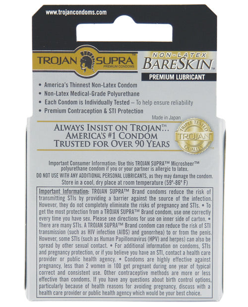 Trojan Supra Ultra-thin Polyurethane Condoms - Box Of 3