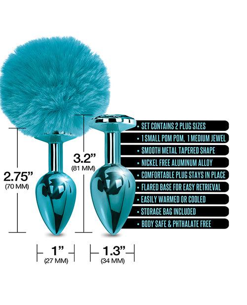 Nixie Metal Butt Plug Set With Jewel Inlaid & Pom Pom