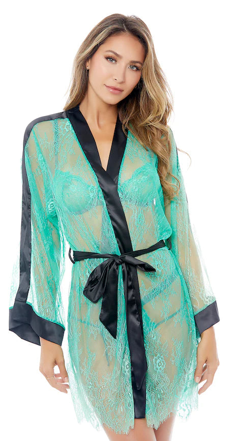 Plus Size Lace Robe With Satin Details