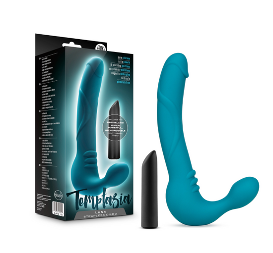 Temptasia Luna Strapless Silicone Vibrating Dildo 9in - Teal