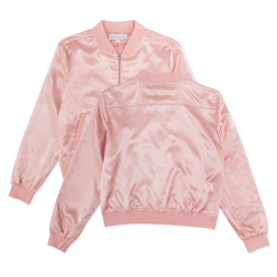 Women's Satin Bomber Jacket - Light Pink