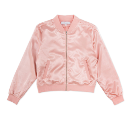 Women's Satin Bomber Jacket - Light Pink