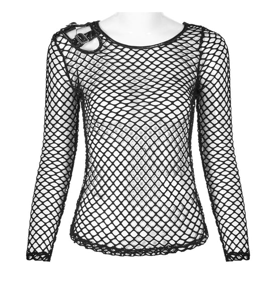 Punk Fishnet Top With Buckle Detail