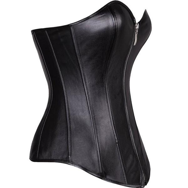 Zipper Front Faux Leather Overbust Corset
