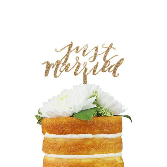Just Married Cake Topper (gold glitter)
