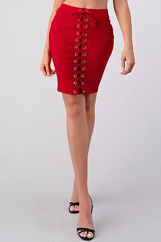 LACE UP FRONT PENCIL SKIRT