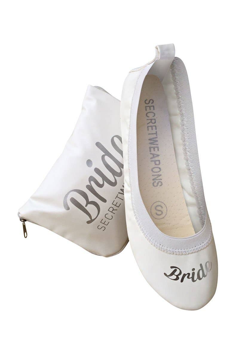 White Bridal Fold Up Ballet Flats