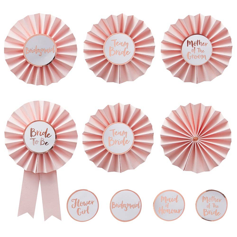 Pink & Rose Gold Bachelorette Badges - Team Bride