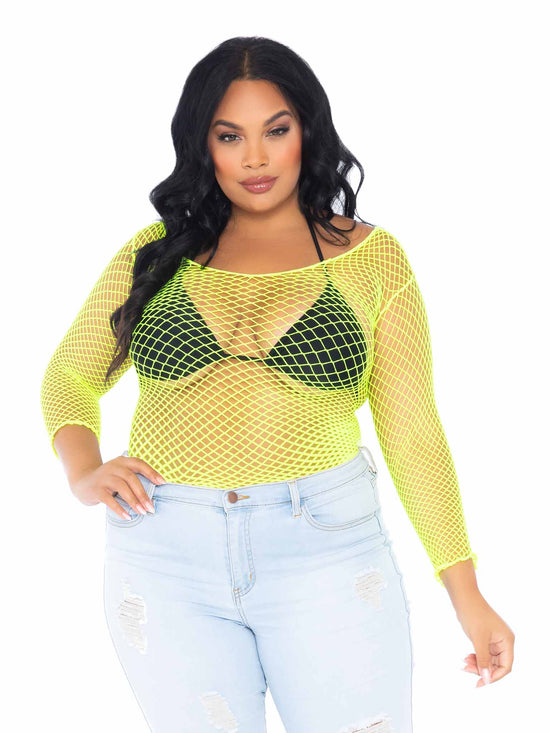 Plus Size Long-Sleeved Fishnet Shirt